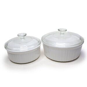 CorningWare French White 6pc Set Round Casserole Dishes Pyrex Lids & Covers
